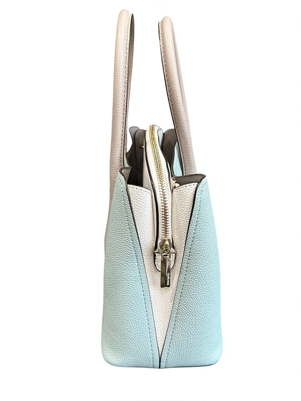 Kate Spade Margaux Medium Pebbled Cloud Mist Leather Satchel Gray Accents